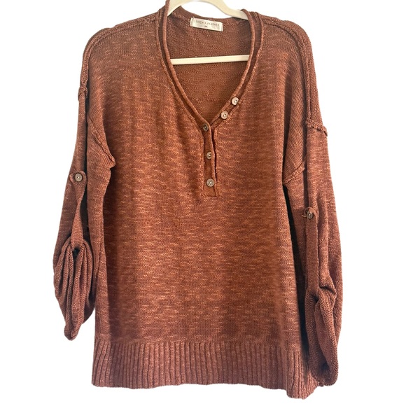 Stitch And Feather Sweaters - Stitch & Feather V-Neck Button Henley Sweater in Rust Brown S/M